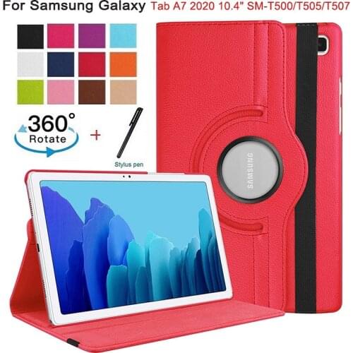For Samsung Galaxy 2020 Tab A7 10.4" SM-T500/T505/T507 360 Rotating Case Litchi pattern PU Leather Tablet Anti-Dust Case + pen