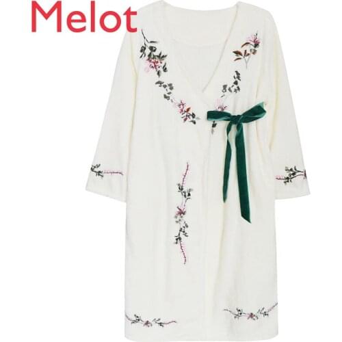 Flannel Princess Nightdress Womens Winter Long Sleeve Thickened Hanfu Nightgown Bathrobe Autumn and Winter Homewear