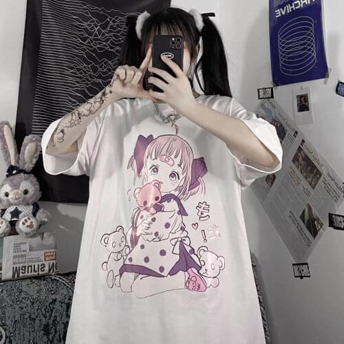 Cotton Anime Short Sleeved Printed T Shirt Loose Half Sleeved Harajuku Style Couple Shirt Summer New Loose Short Sleeved 2021
