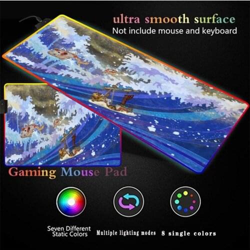 Great Wave One Piece Anime Gaming Mouse Mats Stitched Edges Large RGB Mouse Pad Sparkling Light Cushion for Tablet PC Laptop