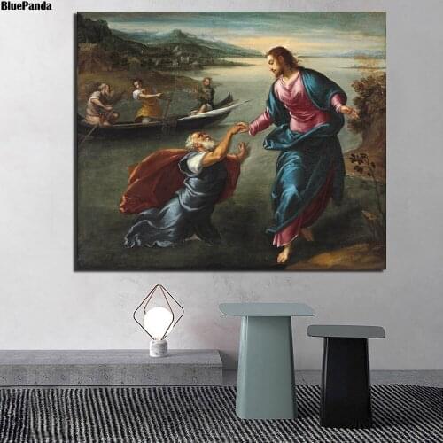 Christ And Saint Peter At The Sea Of Galilee Vintage Poster Wall Art Canvas Print Wall Picture Modern Home Room Decoration