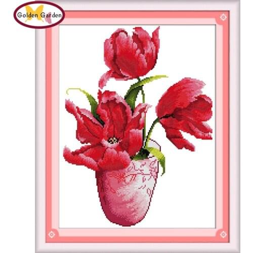GG The Plum Flower Pattern Painting Counted Print on Canvas 11CT 14CT Cross Stitch Kit Embroidery Needlework Sets for Home Decor