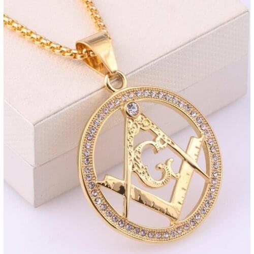 New Fashion Men Inlaid Zircon Ag Letter Round Pendant Retro Hip-Hop Personality Trend Wild Necklace Jewelry Freemasonry Gift Jew