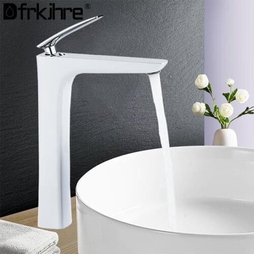 Bathroom White Basin Faucet Brass Deck Mounted Brass Vanity Sink Hot And Cold Water Mixer Tap Washbasin Crane Tap Bathroom Tap