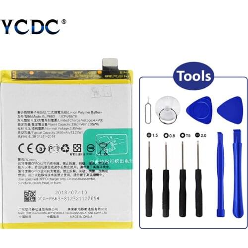 Lithium BLP663 Mobile Phone Battery For OPPO R15 3.85V 3450mAh High Capacity With Tools Lithium Li-Po Replacement battery