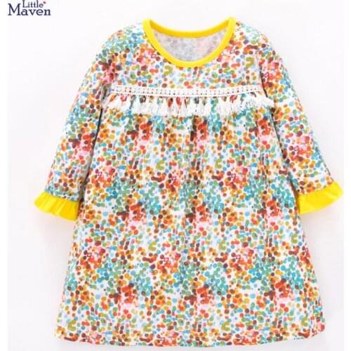 Little maven kids girls fashion brand autumn childrens dress baby girls clothes dot print toddler girl tassels dresses QZ01