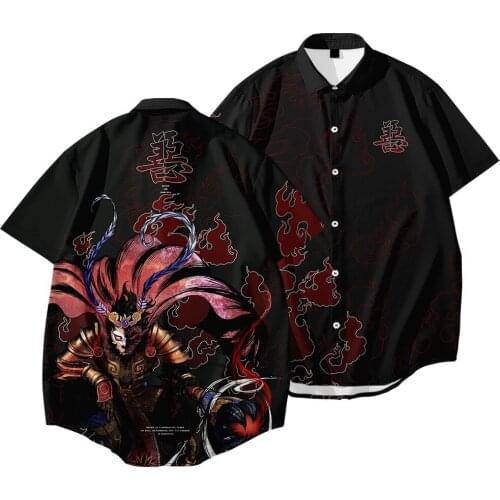 Men Short Sleeve Shirt Summer Loose Style Casual Black Printing Hawaiian Turn-down-collar Shirt Plus Size XXS-6XL