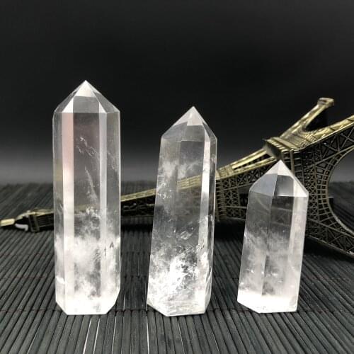 230G 3-5pc Natural Clear Quartz Crystal Point Hexagonal Column Geomancy Chakra Room Decor Wooden Office Desk Decoration