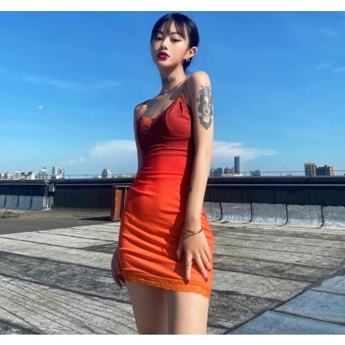 Autumn Base Vest Tank Mini Red Dress Korean Women Boho Beach Y2K Dresses Top Sexy Skinny Hip Tight Thin Gradient Mesh Gothic ZO5