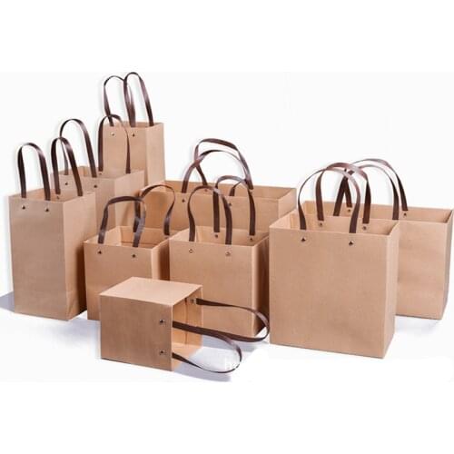 Kraft Paper Bag With Handle Festival Gift Bag Gifts Jewelry Wedding Birthday Party Packing Bags Food Takeaway Bag Red/Brown 5pcs