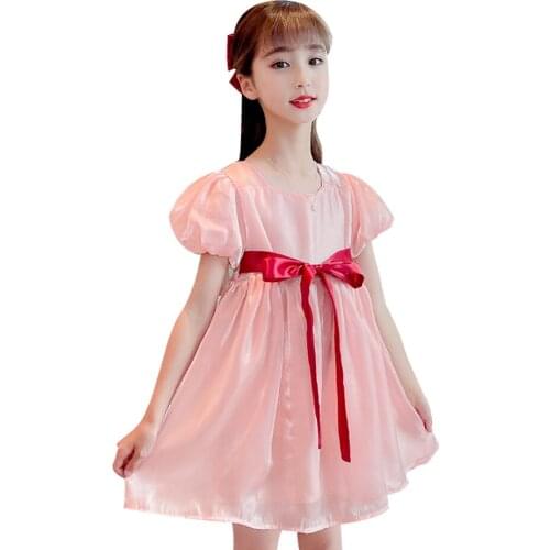 Dress Girl Solid Color Girls Dresses Casual Style Children Party Dress Summer Childrens Clothing 6 8 10 12 14