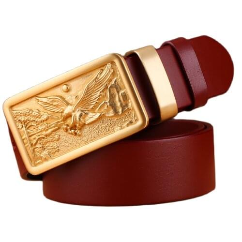 Eagle solid brass buckle luxury full grain 100% genuine leather 2020 new designer belt men high quality red brown black 3.8 cm