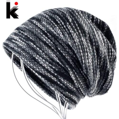 Winter Unisex Knitted Wool Beanies Hat women Knit Colorful Striped Hip Hop Bonnet Cap Men Casual Add Velvet Turban Skullies Muts