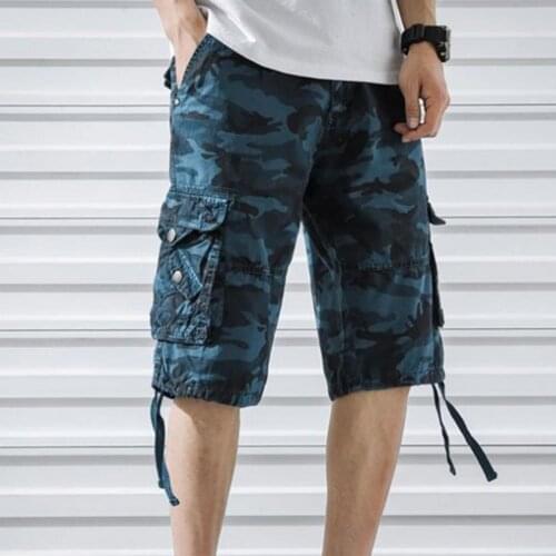 Summer 2021 Men Cargo Shorts Casual Camouflage Print Male Shorts Knee Length Multi Pockets High Waist Streetwear Cargo Shorts