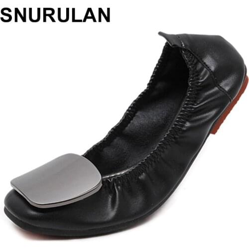 SNURULAN 2021 Hot Plus Size Elegant Women Foldable Flat Shoes Fashion OL Ladies Flats Round Toe Womans Footwear Female