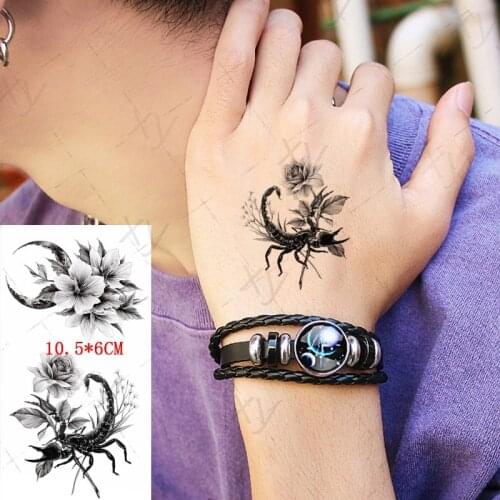 Scorpion King Waterproof Temporary Tattoo Sticker Black Meniscus Flowers Fake Tattoos Flash Tatoos Hand Neck Body Art Women Men