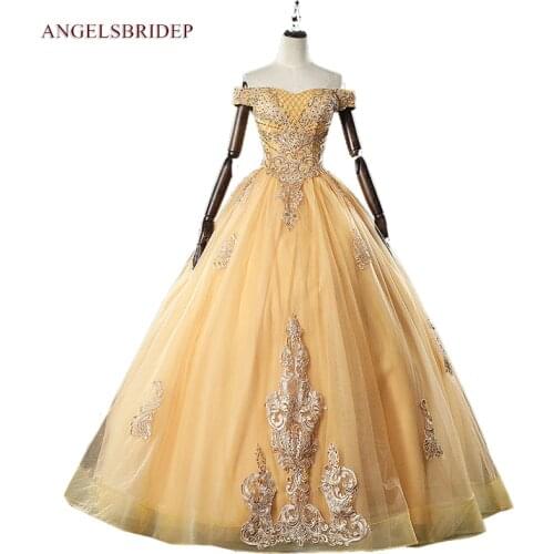 Fashion Off-Shoulder Ball Gown Quinceanera Dresses Estidos De 15 Anos Applique Beading Tulle Women Celebrity Party Gowns