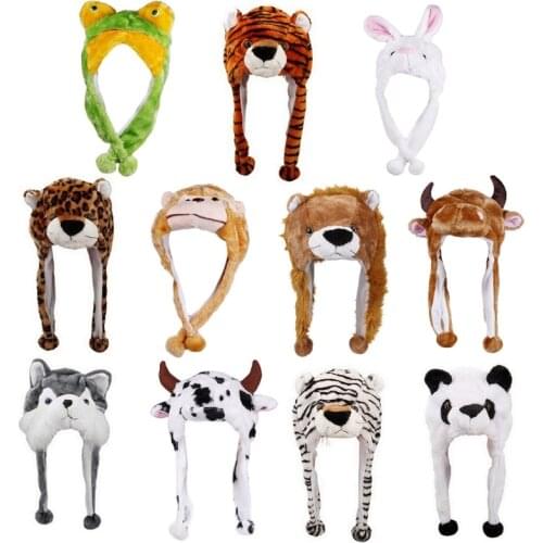 Winter Cute Plush Animal Character Beanie Hat Pompom Funny Stuffed Earflap Cap