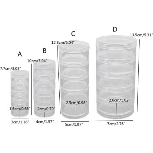 1 Set 5 Layer Cylinder Stackable Bead Containers Plastic Round Clear Storage Jar Box for Beads Buttons Crafts Small Item