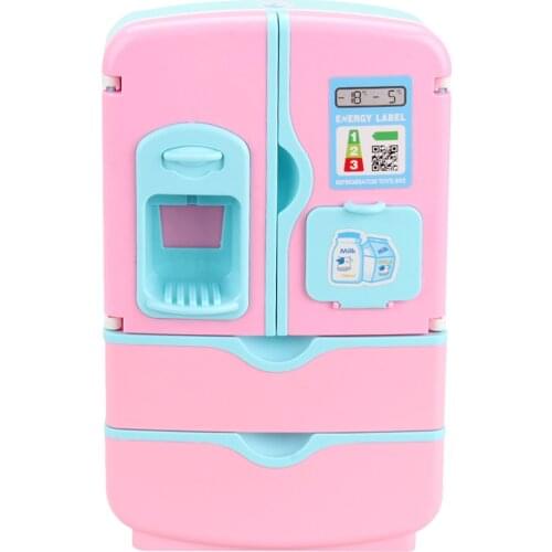 12Pcs/set Kids Double Door Role Play Fridge Toy Touch Sensitive Magic Refrigerator Educational Home Appliance Toy - Pink