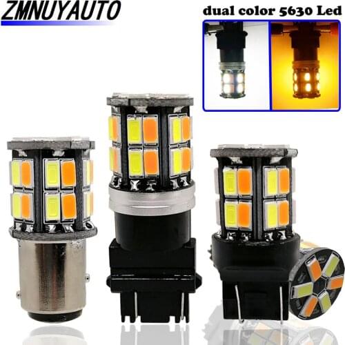 2PCS Dual Color LED T25 3157 7443 1157 White Amber Auto Led 30smd 5630 Led Chips DRL Light/Turn Signal Light switchback 12V