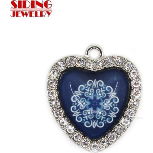 2018 New Arrival 10pcs/lot Snowflake Style 13 Crystal Heart Dangle Charms DIY Bracelet Necklace Pendants Jewelry Hanging Charms