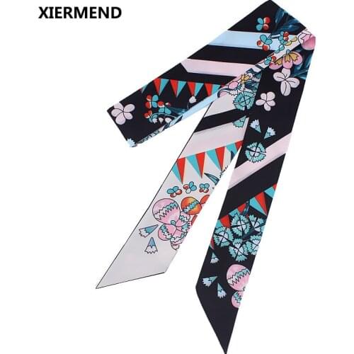 2018,120cm*5 new long small floral tied bag small ribbon female fashion ladies silk scarf headband hair band head skinny scarves