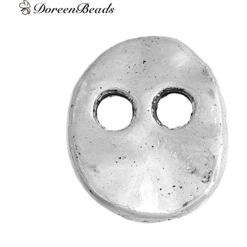 Antique Silver color Zinc Based Alloy Metal Buttons Oval 2 Holes 13mm( 4/8") x 11mm( 3/8"), 50 PCs