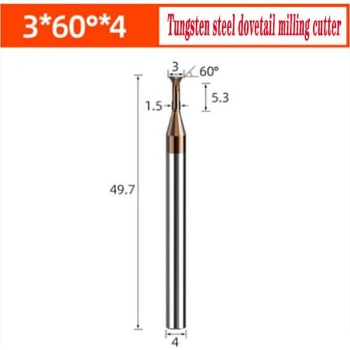 55 degree Carbide Tungsten Steel Swallowtail Milling Cutter 60 degree Chamfering 3*49.7*4*5.3