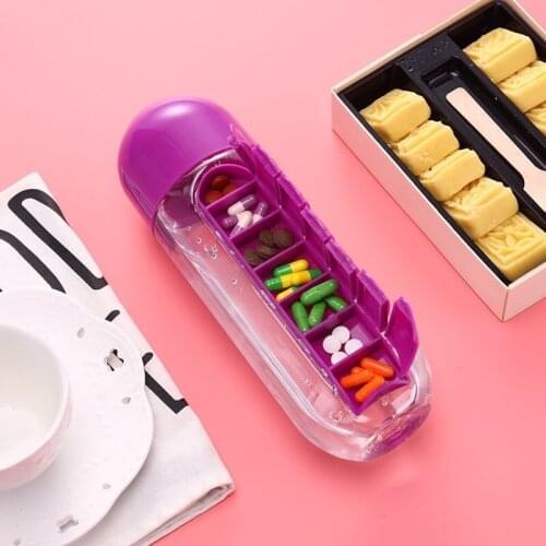 600ml 2 In 1 Medicine Box Water Cup Large Capacity Outdoor Travel Portable Water Bottle Household Water Cup