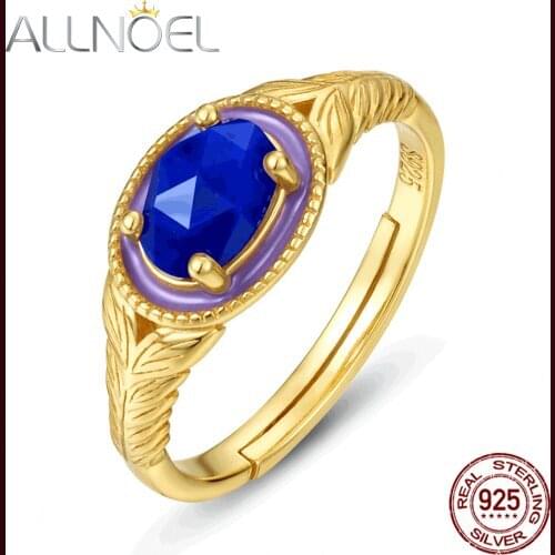 ALLNOEL Solid 925 Sterling Silver Rings For Women Luxury Jewellery 7*5mm Natural Amethyst Lolite Adjustable Engagement Jewerly