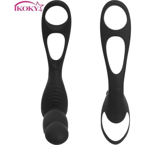 IKOKY 9 Mode Anal Vibrator Male Masturbation Prostate Massage Silicone Butt Plug Erotic Sex Toys for Men