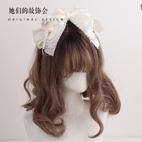 White Gentle Soft Sister Headdress Kawaii Lolita Girl Hair Clip Rose Flower KC Hair Hoop Bowknot Elegant Headwear Edge Clamp