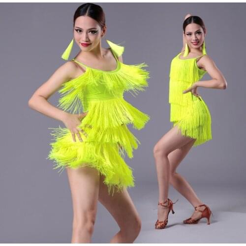 Kids Ladies Latin Dance Dress For Girls Tassel Fringe Ballroom Salsa Tango Dance National Standard Competition Practice Costume