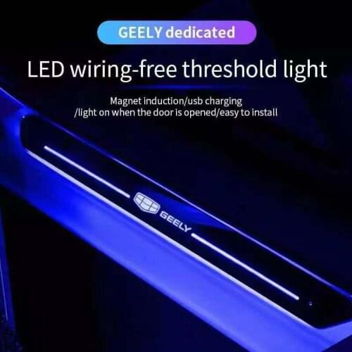 For geely emgrand ec7 ec8 ck atlas ck2 ck3 gt gc9 Car logo LED Door Sill Ultra-thin Dynamic Welcome Light Scuff Plate Pedal lamp