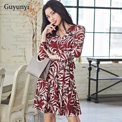 Elegant Party Dress 2021 Autumn Warm Sexy V-Neck 3/4 Sleeve High Waist Tie Adjustment A-Line Flower Womens Dresses