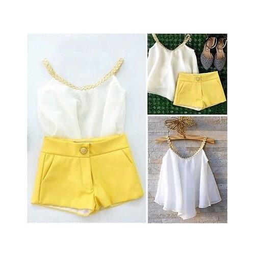 Emmababy 2017 Chiffon Baby Kids Girls Clothes 2pcs Summer Baby Girls Chiffon Halter Tops Shirts+Short Pants 2pcs Outfits Sunsuit