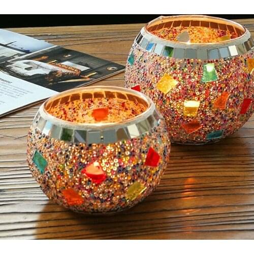 European romantic flag mosaic glass ball Candlestick candlelight dinner home decoration send electronic wax