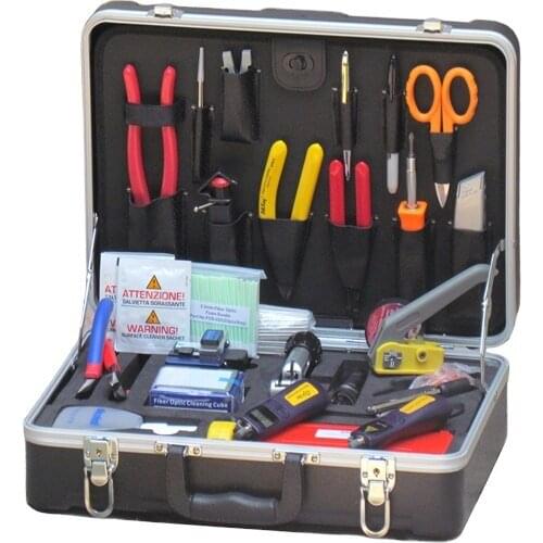 FCST210201 Deluxe Fiber Optic Fusion Splicing Toolkit Including Fiber Cable Jacket Stripper Pocket Visual Fault Locator VFL