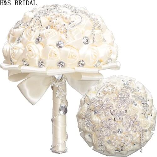 H&S BRIDAL Ivory Crystals Wedding Bouquet wedding accessories Bridal Bouquets Artificial Wedding Bouquets matrimonio