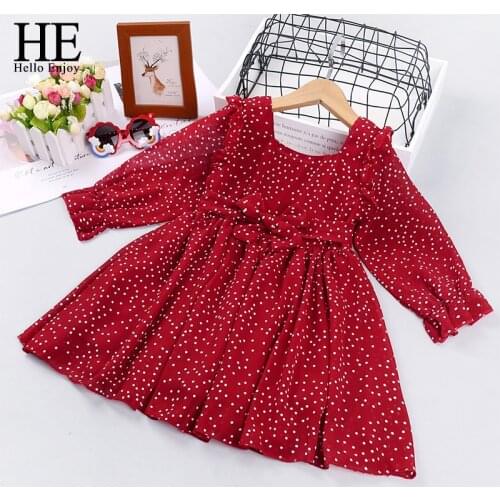 HE Hello Enjoy Kids Dresses For Girls Autumn Clothes Long sleeve Party Costume Red Children Elegant 2-8Y Girls Casual Wear