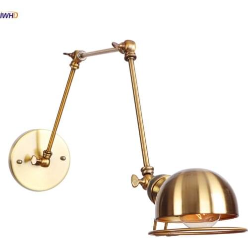 IWHD Luminaire Gold Long Arm Wall Lamp bedroom Stair Mirror Beside Loft Industrial Vintage Wall Light Applique Murale Lumiaire