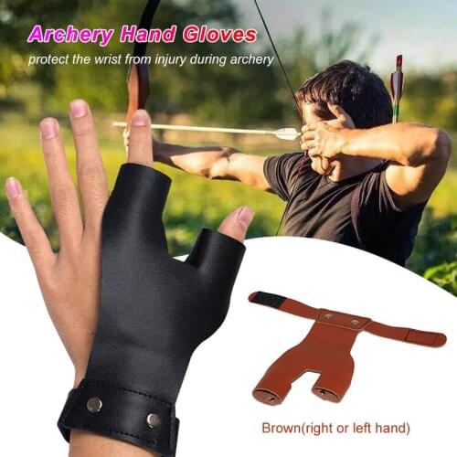 Leather archery Hand Gloves finger guard traditional bow recurve bow protector gear archery accessories black/brown