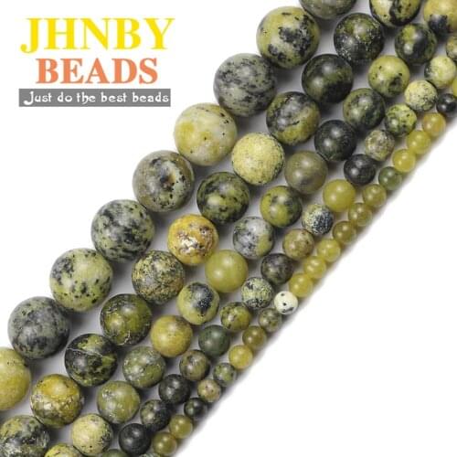 JHNBY Yellow Grass Turquoises Natural Stone 4/6/8/10/12MM Round Loose beads for Jewelry making DIY bracelet necklace accessories