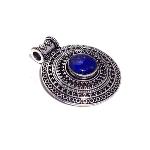Lapis Lazuri Pendant Silver Overlay over Copper Jewelry , 46 mm, P7576