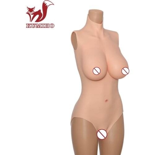KUMIHO Silicone crossdressing vagina Bodysuit Breast forms C/D/E Cup Triangle Underwear fake boobs with tube for Drag Queen