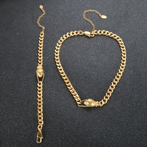 Fashion Snake Head Choker Necklace Gold Plated Bracelet For Women Luxury Jewelry Set Gift Wholesale