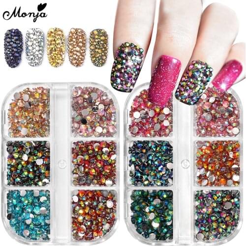 Monja 6 Grids/Box 2 Styles 3D AB Flatback Nail Art Glitter Resin Rhinestones Mixed Colorful Shiny Gems DIY Manicure Decorations