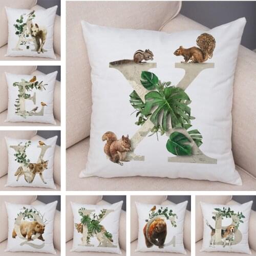A-Z Letter Cartoon Animal Plant Pillowcase Soft Plush Pillow Case for Sofa Home Car Decor Cute Dog Fox Bird Cushion Cover 45x45