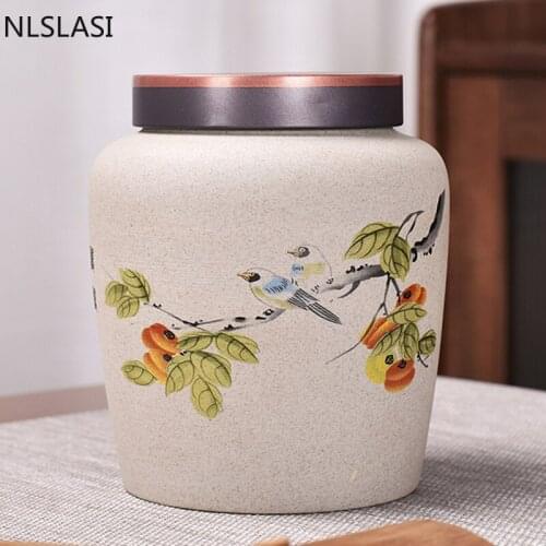 NLSLASI 1pcs Chinese style rock mud tea pot ceramic sealed Pu'er home retro storage moisture-proof canister set kitchen
